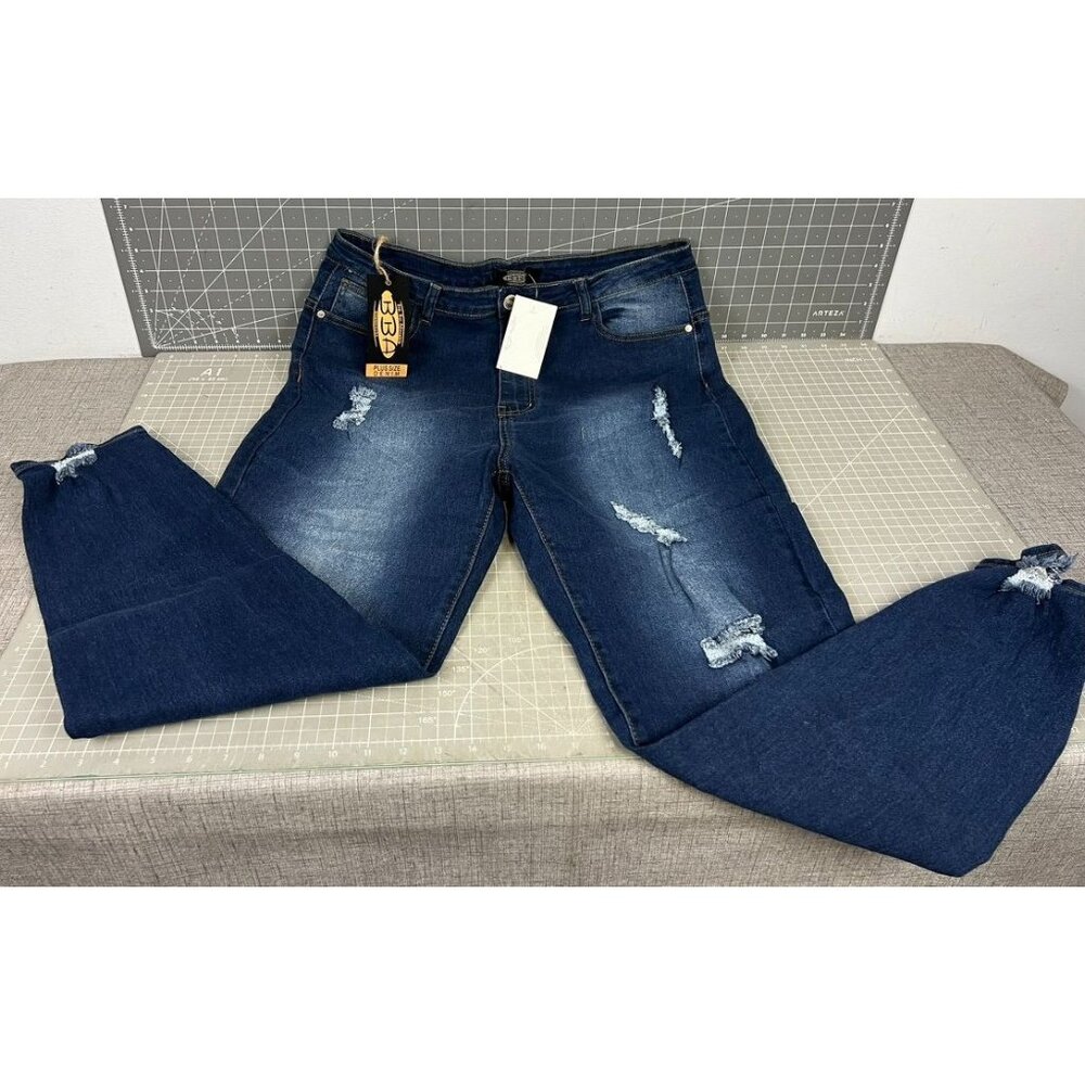 Big But Adorable Women's Denim Jeans 3XL Dark Wash Distressed Style JBBA-817 New